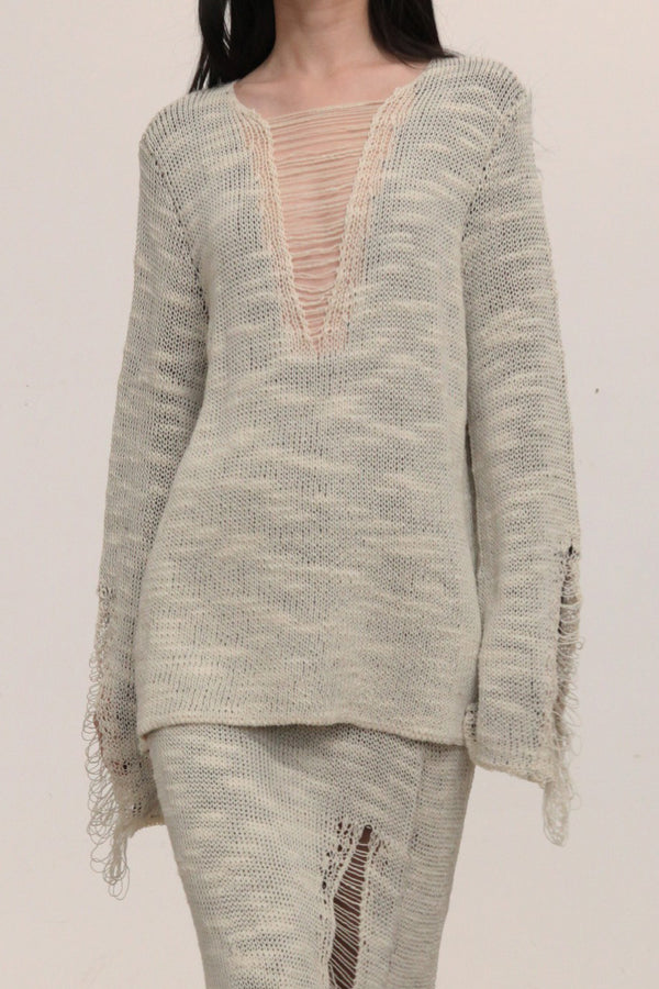 SWAYING/KNIT V-neck floating jumper SW23AW1T47 off-white